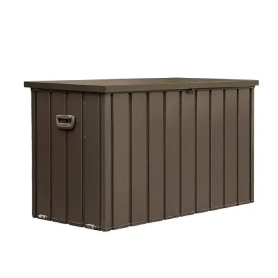 WELLFOR 160 gal Steel Waterproof Storage Deck Box Dark Brown image {5}