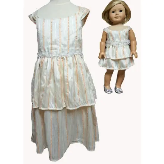 Doll Clothes Superstore Size 7 Matching Girl And Doll Cream Stripe Ruffle Dresses image {1}