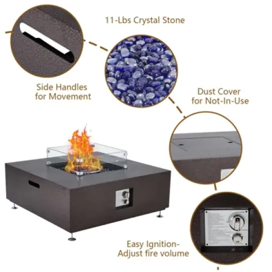 Propane Fire Pit Table with Wind Guard and Rain Cover, Glass Beads, Sturdy Steel Anti-Rust Finish, CSA Safety Certified for Patio Yard Garden image {5}