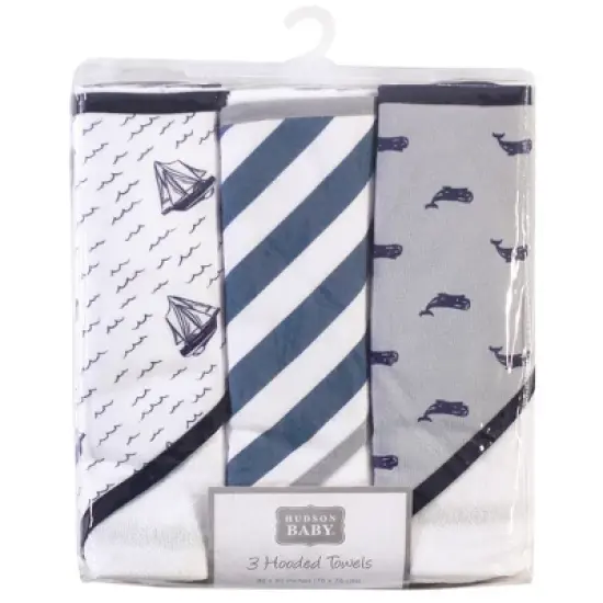 Hudson Baby Infant Boy Cotton Rich Hooded Towels, Sailboat, One Size image {1}