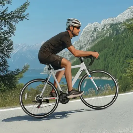 VEVOR Road Bike, 700C Wheels Racing Bike, SHIMANO 21 Speeds Drivetrain City Commuter Road Bicycle with Carbon Steel Frame, White image {1}