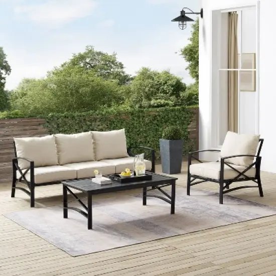 Kaplan 3pc Outdoor Sofa Set with Sofa & Arm Chair with Coffee Table - Oatmeal - Crosley image {7}