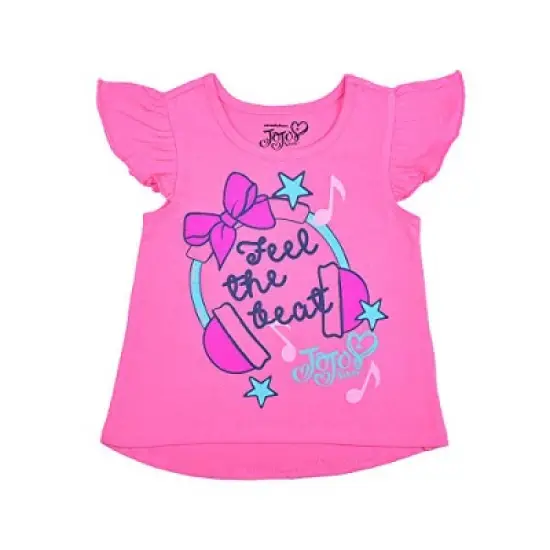 Nickelodeon Girl's 3-Pack JoJo Siwa Feel The Beat Flutter Sleeve Shirt, Peplum Tank Top and Casual Shorts Set for Toddler image {4}