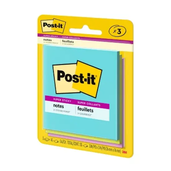 Post-it 3pk 3" x 3" Super Sticky Notes 45 Sheets/Pad - Miami Collection: Multicolor 3x3 Sticky Notes, Art & Design Theme image {18}
