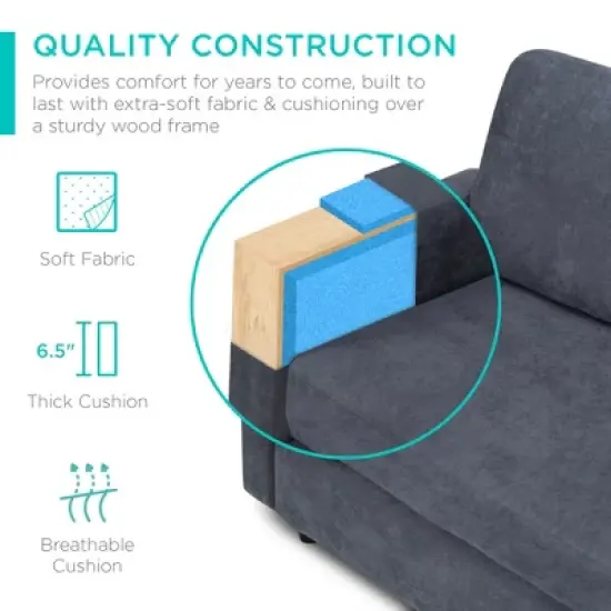 Best Choice Products Upholstered Sectional Sofa Couch w/ Chaise Lounge, 3-Seat Design, Ottoman Bench image {3}