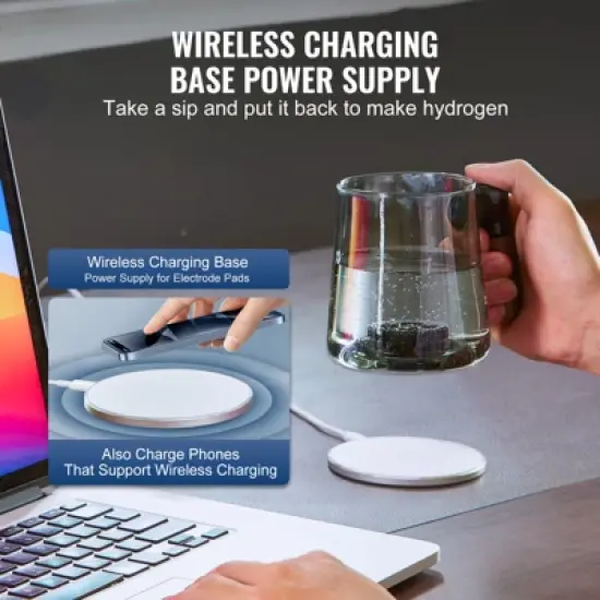 VEVOR Hydrogen Water Cup, 400 ml / 14.1 oz Hydrogen Generator, SPE Technology Portable Hydrogen Water Ionizer Machine with Wireless Charging Base image {3}