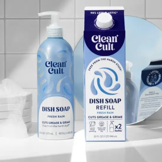 Cleancult Liquid Dish Soap - Refillable Aluminum Bottle - Fresh Rain - 16 fl oz image {6}