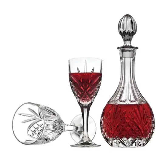 Godinger Silver 5pc Dublin Crystal Wine Decanter Set: Hand Wash, Service for 4, Includes Decanter & Wine Glasses image {2}