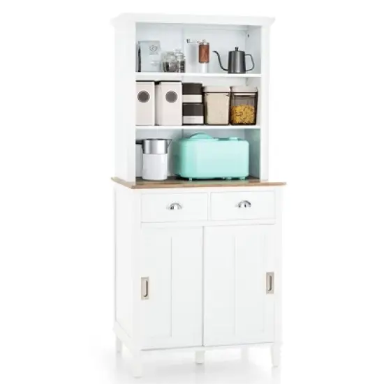 Costway Freestanding Kitchen Pantry Storage Cabinet Buffet w/Hutch Sliding Door & Drawer image {10}