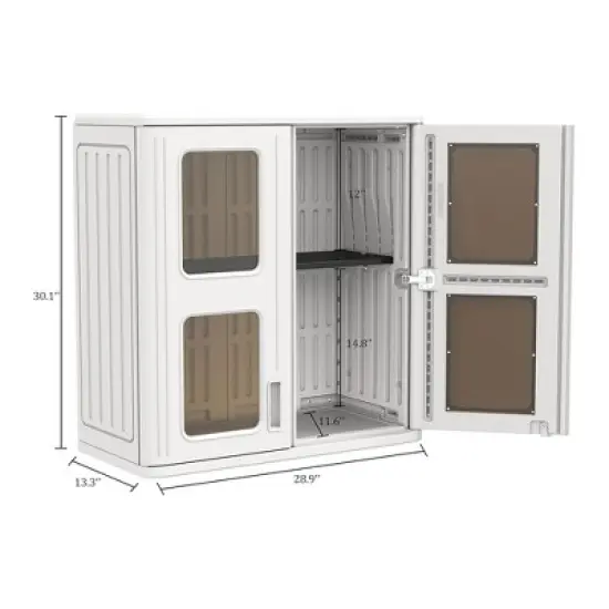 Syemin Outdoor Storage Shed, Vertical Tall Tool Shed with Five Shelves, Lockable Door for Patio, Backyard and Lawn, White, 28.9"*13.3"*30.1" image {3}