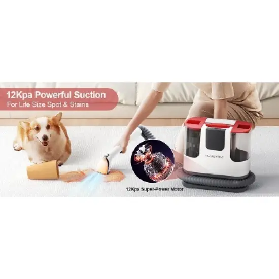 MUJERBAY 12Kpa Upholstery Carpet Cleaner, Portable Spot Cleaner with Wheels & Handle, Cleaner Couch,Car vacuum,Blue image {7}