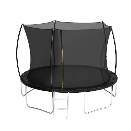 GDFStudio Poppy Outdoor/Indoor Steel Ladder Round Trampoline with Enclosure and Curved Fence Pole image {4}