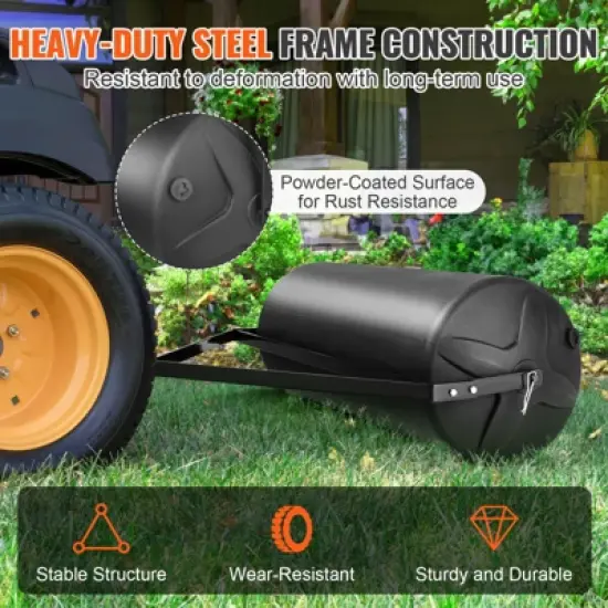 VEVOR Tow Behind Lawn Roller, 400lbs Sand/Water Filled Yard Roller, LLDPE Drum and Steel Frame Sod Roller with Easy-turn Plug, Black image {4}