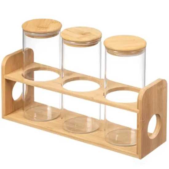 Basicwise 3 Pcs 30oz Glass Jars with Bamboo Shelf for Storing Coffee, Sugar, and Grains, Airtight Canisters for Nuts, Pasta.Ideal for Kitchen & Pantry image {7}
