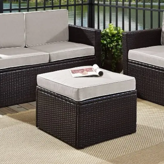 Palm Harbor Outdoor Wicker Ottoman - Gray - Crosley image {1}