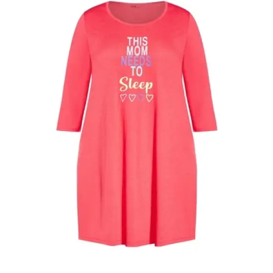 Women's Plus Size  3/4 Sleeve Sleep Shirt - coral sleep | AVENUE image {2}