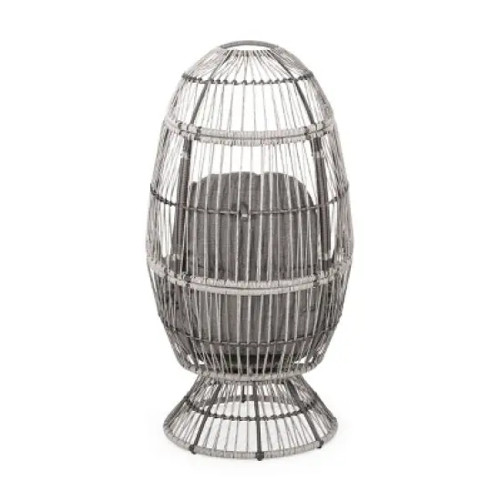 Swivel Rattan Patio Egg Chair,Rattan Basket Shape Swivel Egg Chair With Water-resistant Cushions - Maison Boucle image {3}