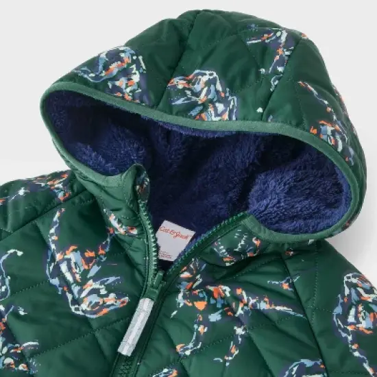 Toddler Boys' Dino Printed Quilted Reversible Puffer Jacket - Cat & Jack&trade; Dark Green image {2}