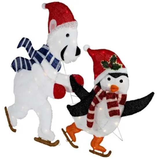 Northlight 41.25" Lighted Ice Skating Polar Bear and Penguin Outdoor Christmas Decoration image {2}