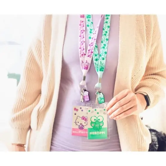 Surreal Entertainment Sanrio Hello Kitty and Keroppi Boba Tea Lanyards With Badge Holders | Set of 2 image {8}