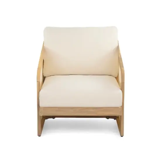 Christopher Knight Home Bendgn Patio Acacia Wood and Textilene Club Chair with Cushion, Teak/Beige image {3}