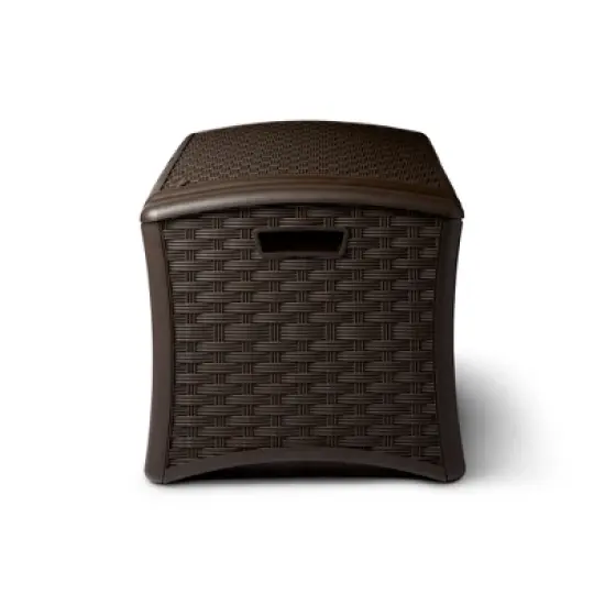 Suncast 72 Gallon Resin Wicker Outdoor Patio Storage Deck Box, Brown (2 Pack) image {3}
