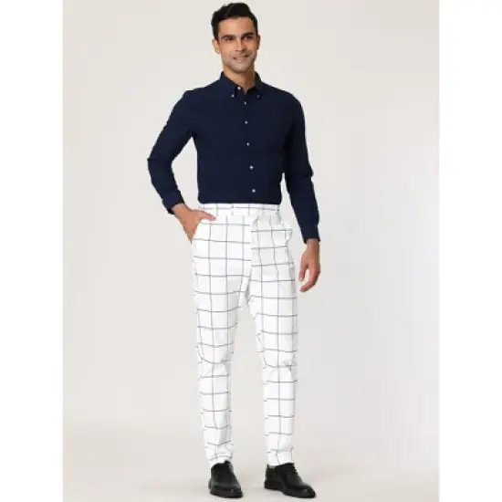Lars Amadeus Men's Business Plaid Pants Casual Slim Fit Checked Dress Trousers image {2}