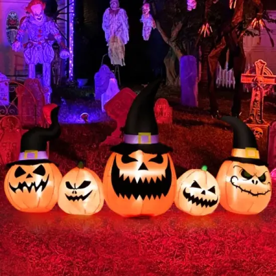 Tangkula Long Inflatable Pumpkin Family Waterproof Halloween Yard Decoration with Built-in LED Lights  Indoor & Outdoor Halloween Decor image {7}