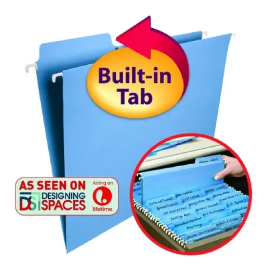 Smead FasTab Hanging File Folder, 1/3-Cut Built-In Tab, Letter Size, 20 per Box image {13}