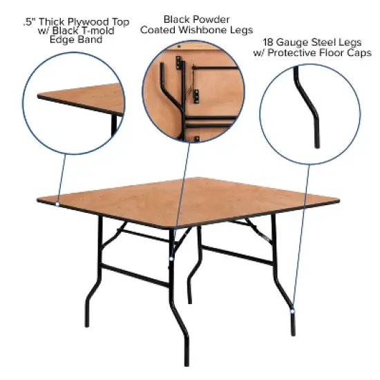 Flash Furniture 4-Foot Square Wood Folding Banquet Table image {2}