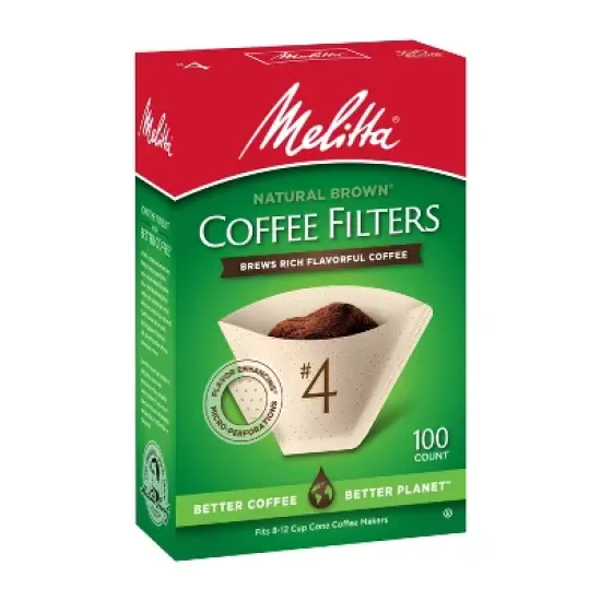 Melitta Natural Brown #4 Coffee Filter 100ct: Paper Filters for 8-12 Cup Drip Coffee Makers, Disposable, 6"x4" image {4}