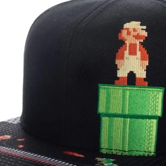 Super Mario Video Game 8-Bit Black Snapback Hat for mens image {4}