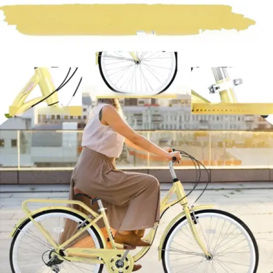 INFURNIC Bicycles 24 Inch Ladies Bicycle with Adjustable Seat, Commute Bicycle for Women Ladies, Yellow, 62.2"*23.62"*40.16" image {4}