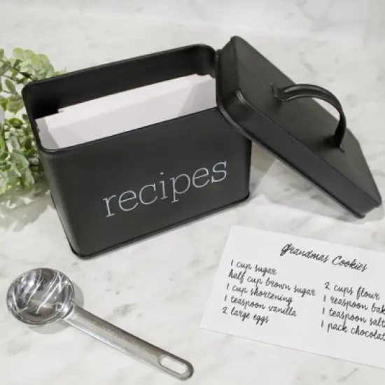 AuldHome Design Farmhouse Enamelware Recipe Box; Vintage Rustic Style Metal Recipe Holder Organizer image {1}