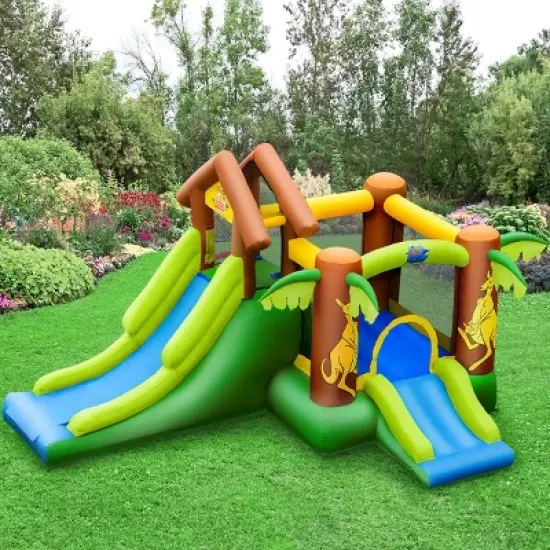 Tangkula Inflatable Jungle Bounce House w/ Dual Slides Climbing Wall Jumping Area image {1}