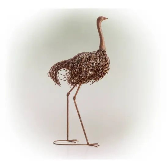 45" x 22" Outdoor Metal Peaking Standing Ostrich Statue Brown - Alpine Corporation image {3}