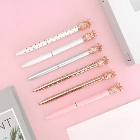 Wrapables Novelty Pineapple Ballpoint Pens with Refills, 1.0mm Medium Point, Black Ink, Set of 6 Pens + 6 Refills image {2}