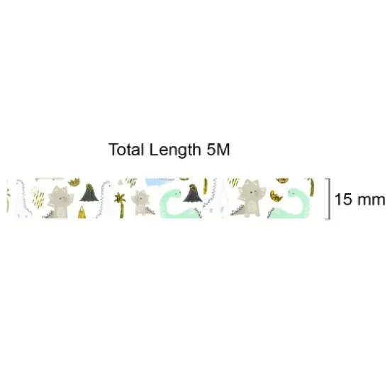 Wrapables Gold and Silver Foil Washi Masking Tape, Dinosaurs, 15mm x 5M image {3}