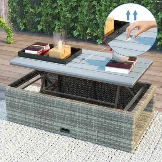 4pc Outdoor Wicker Conversation Sectional Set with Cushions - Gray - GODEER image {5}