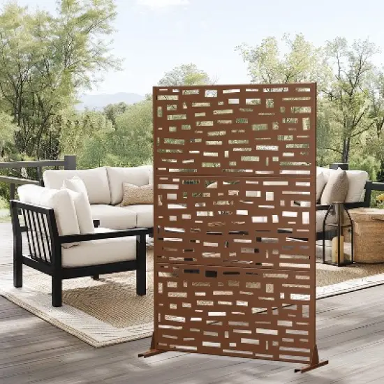 PexFix 72 in. H x 47 in. W Outdoor Metal Privacy Screen Garden Fence Bricks Pattern Wall Applique in Brown image {3}