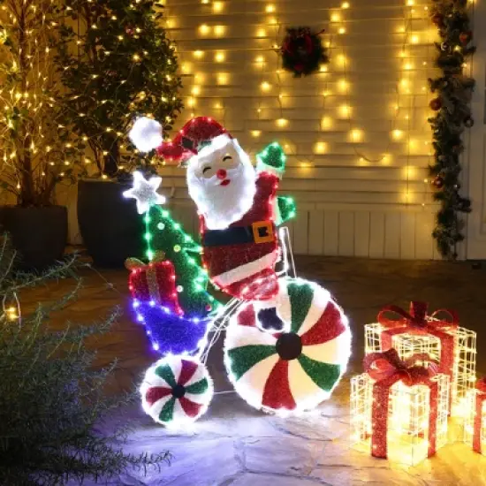LuxenHome Santa on Peppermint Bike Lighted Holiday Decoration Multi-Color image {3}