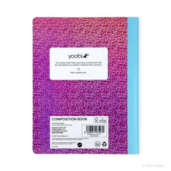 Yoobi Composition Book 7.5"x9.75" Wide Ruled with Pen Barbie Logo, School Supplies image {5}