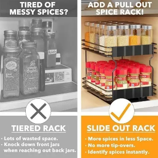 Pull Out Spice Rack Organizer(no jars included) for Cabinet,with Labels,8.5" W x10.75 D x8.5 H, 1 Drawer 2-Tier image {1}