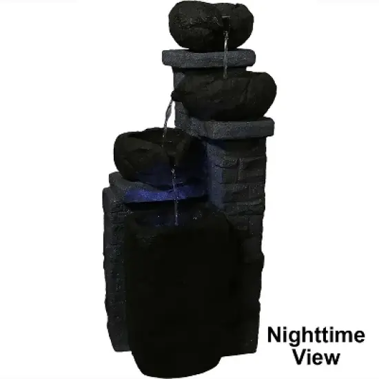 Sunnydaze Outdoor Polyresin Solar Powered Stone Bowls Water Fountain with LED Lights and Backup Battery - 30" image {2}