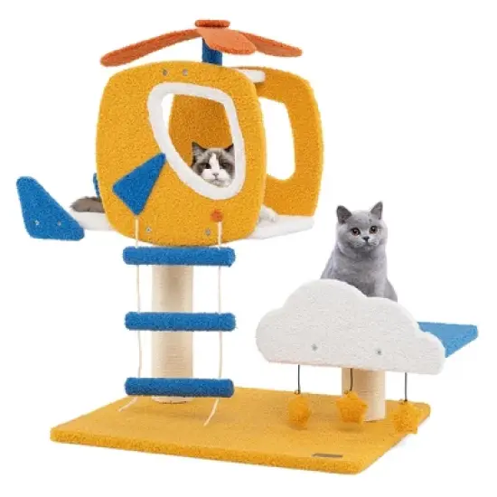Tangkula Aviation-themed Cat Tree for Indoor Cats w/ Helicopter Top Perch Scratching Post image {10}