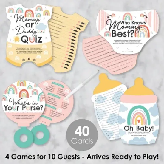 Big Dot of Happiness Hello Rainbow - 4 Boho Baby Shower Games - 10 Cards Each - Gamerific Bundle image {1}