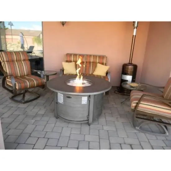 Cast Aluminum Round Fire Pit Brushed Wood Finish - AZ Patio Heaters image {1}