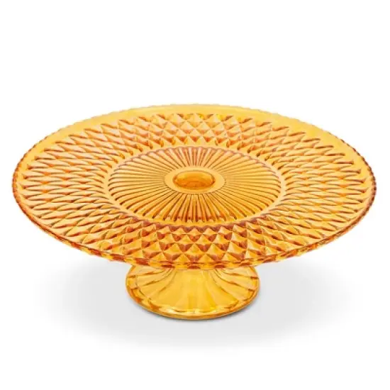 Amici Home Rochester Amber Glass Footed Cake Stand - Vintage Diamond Pattern Round Pedestal for Cakes, Pastries & Cupcakes, Decorative Dessert Display image {7}