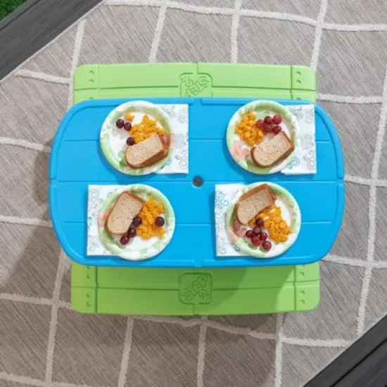 Step2 Rectangle Sun & Shade Picnic Table with Umbrella - Blue/Green image {2}