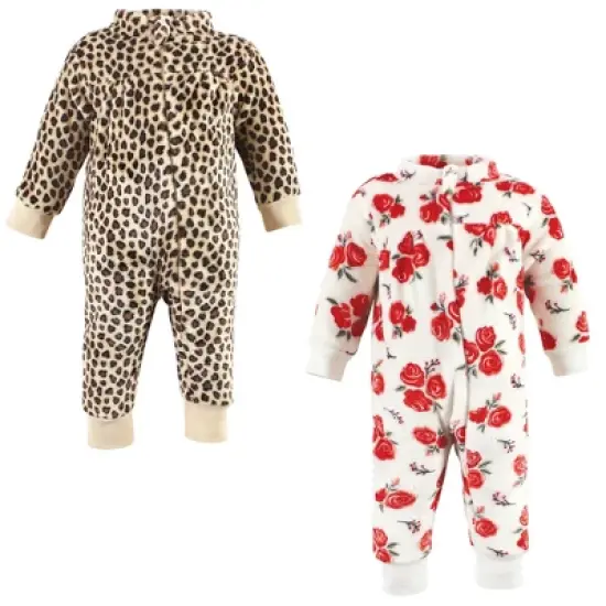 Hudson Baby Infant Girl Plush Jumpsuits, Red Rose Leopard image {8}